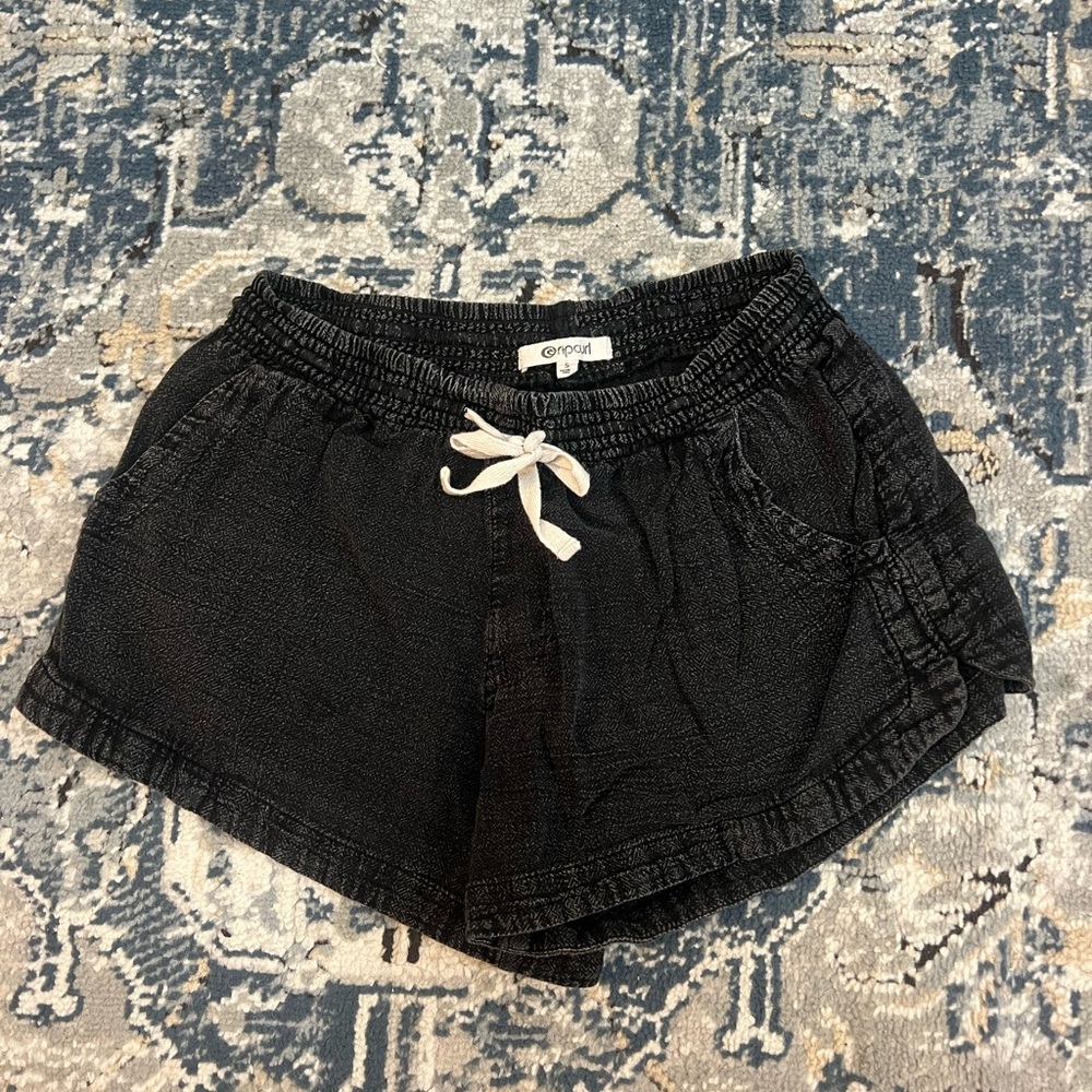 Rip Curl Black Women's Athletic Shorts with White Drawstring